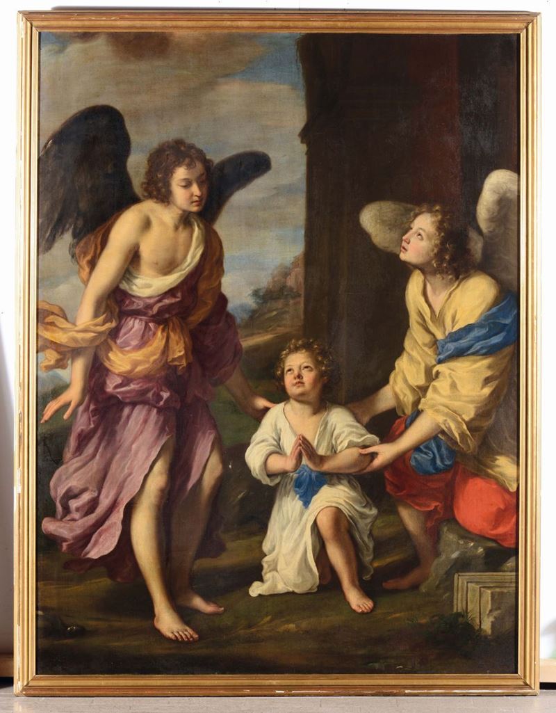 Scuola Fiorentina della metà XVII secolo Affidamento di un bimbo all’angelo custode  - Asta Fine Art Selection - Cambi Casa d'Aste