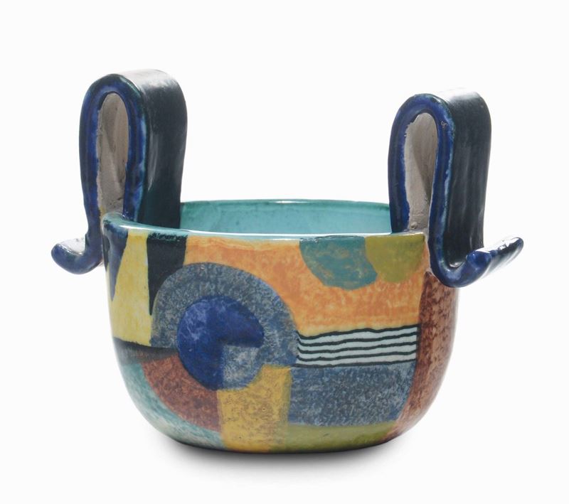 Nicolaj Diulgheroff - M.G.A. Albisola Ciotola con manici applicati  - Auction Fine Art - Cambi Casa d'Aste