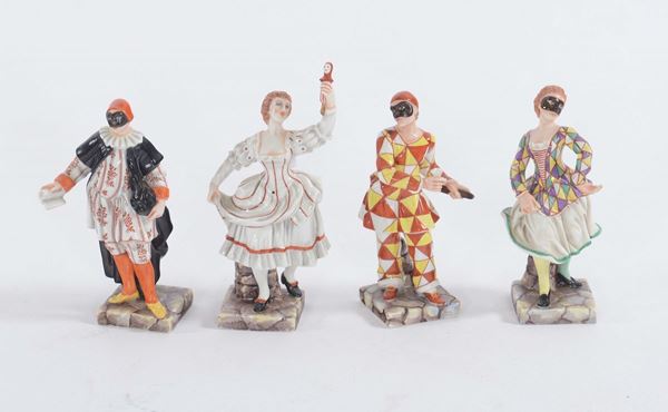 Quattro personaggi della commedia dell'arte, manifattura Ginori, XX secolo