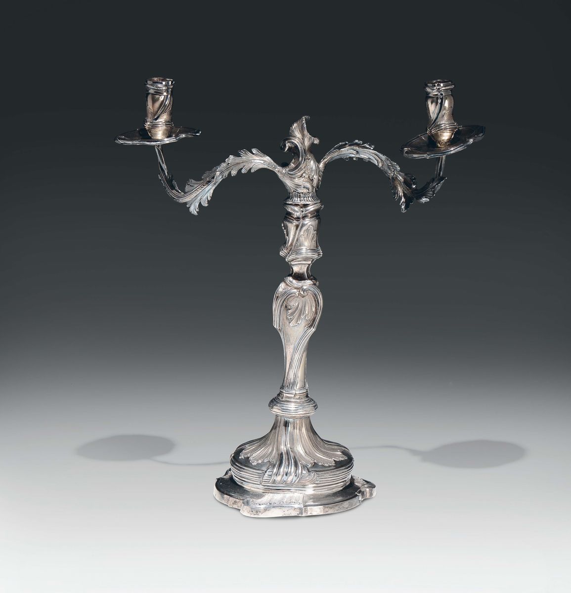 Coppia di Candelieri in Argento, Genova XVIII Secolo, Punzone della Torretta per L’anno 1793, Pie...