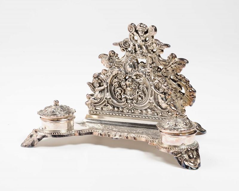Calamaio in metallo argentato, XX secolo  - Auction Fine Art - Cambi Casa d'Aste