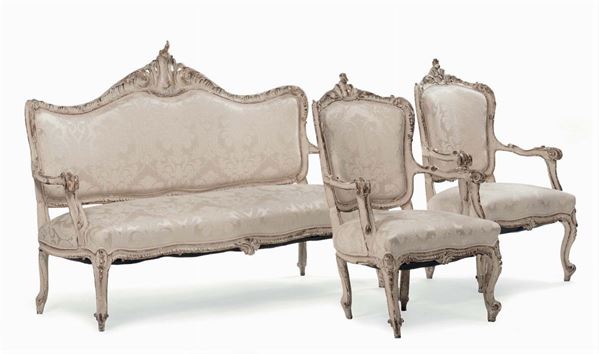 Salotto barocchetto laccato e dorato, XIX secolo