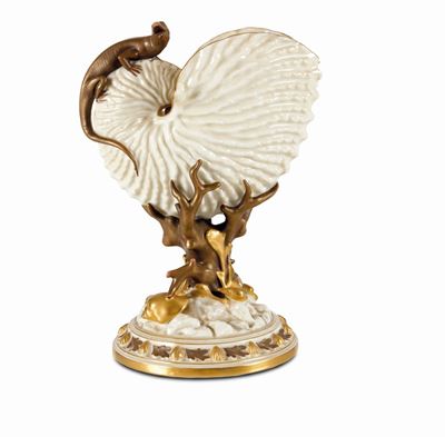 Gruppo in Ceramica Raffigurante Conchiglia e Lucertola, Germania XX Secolo