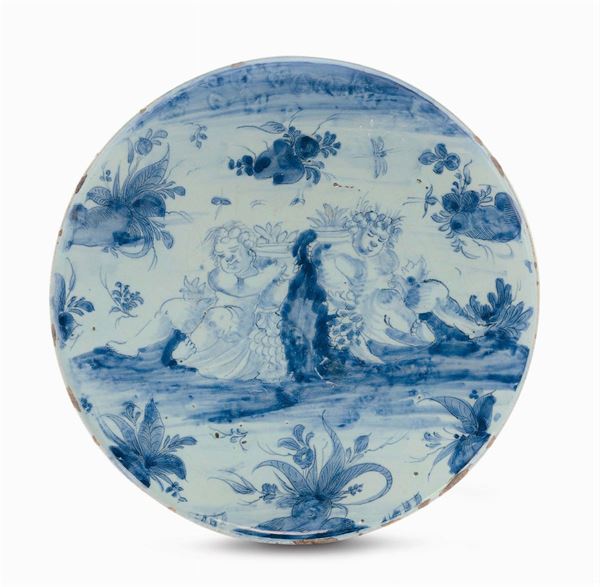 Sottocoppa “a tappezzeria” con putti, Albisola XVII secolo