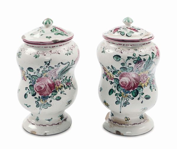 Two albarelli vases, Pesaro, Casali and Callegari factory, early 19th century