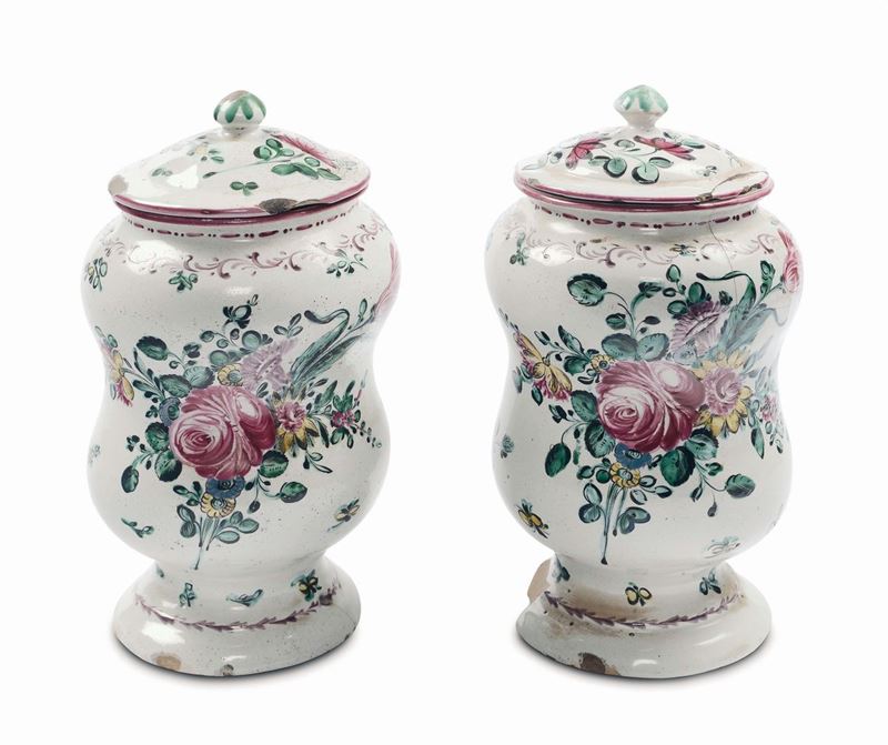 Two albarelli vases, Pesaro, Casali and Callegari factory, early 19th century  - Auction Majolica and porcelain from the 16th to the 19th century - Cambi Casa d'Aste