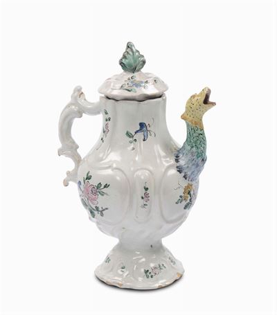 Teiera in Maiolica con Decoro alla Rosa, Jacques Boselly, Savona XVIII Secolo (imitazione?)