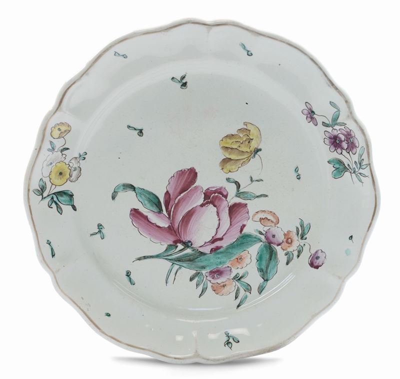 Piattino in maiolica con decoro alla rosa, Pesaro XVIII secolo  - Asta Antiquariato - Cambi Casa d'Aste