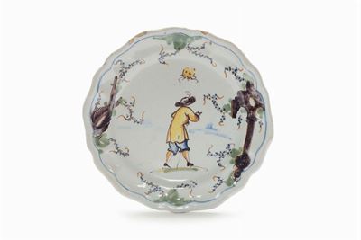 Piatto in Maiolica con Decoro a Figuretta e Rovine, Savona XVIII Secolo
