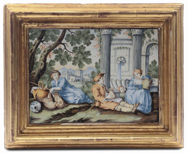 Mattonella Castell, bottega dei Gentili (attr.), prima metà del XVIII secolo  - Asta Maioliche e Porcellane da Collezione - Cambi Casa d'Aste