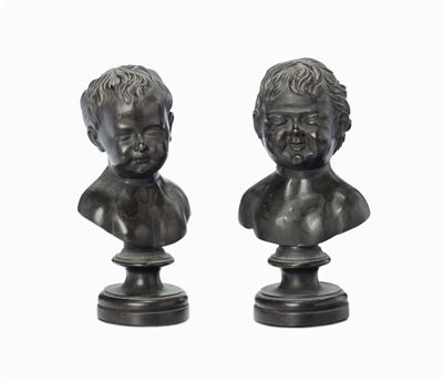 Coppia di Busti di Bimbi in Bronzo, XIX-XX Secolo