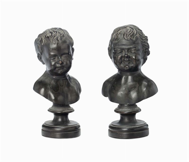 Coppia di busti di bimbi in bronzo, XIX-XX secolo  - Asta Arredi dalle dimore degli eredi Ercole Marelli e altre provenienze - Cambi Casa d'Aste