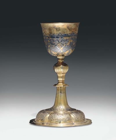 Calice in Argento Sbalzato, Cesellato e Dorato. Argentiere del XVIII Secolo. Russia (?)