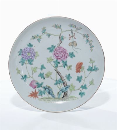 Piatto in Porcellana Decorato a Fiori, Cina