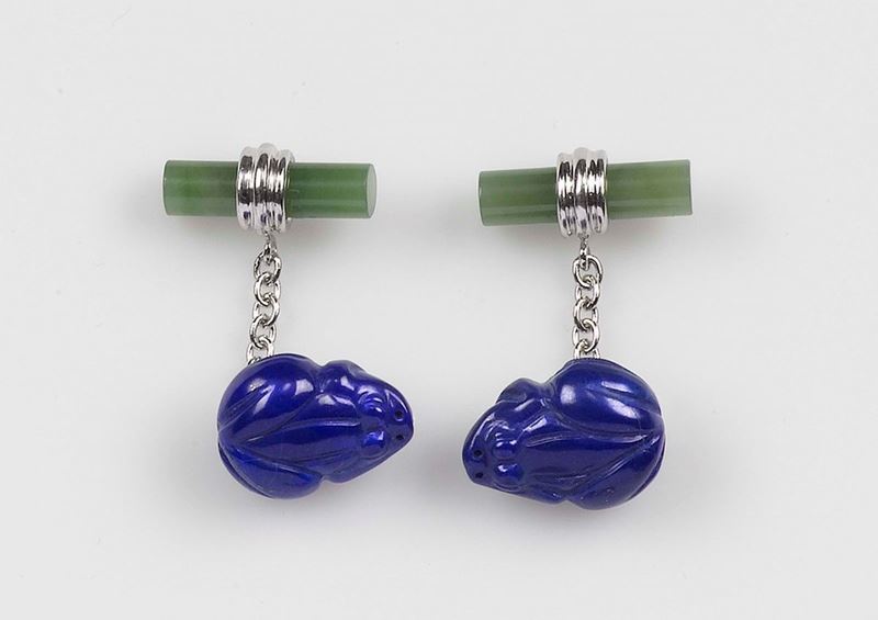 A Frog lapis lazuli cufflinks  - Auction Fine Jewels - Cambi Casa d'Aste