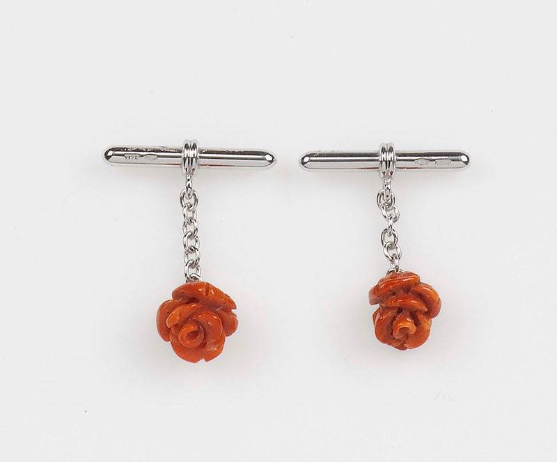 A rose coral cufflinks  - Auction Fine Jewels - Cambi Casa d'Aste