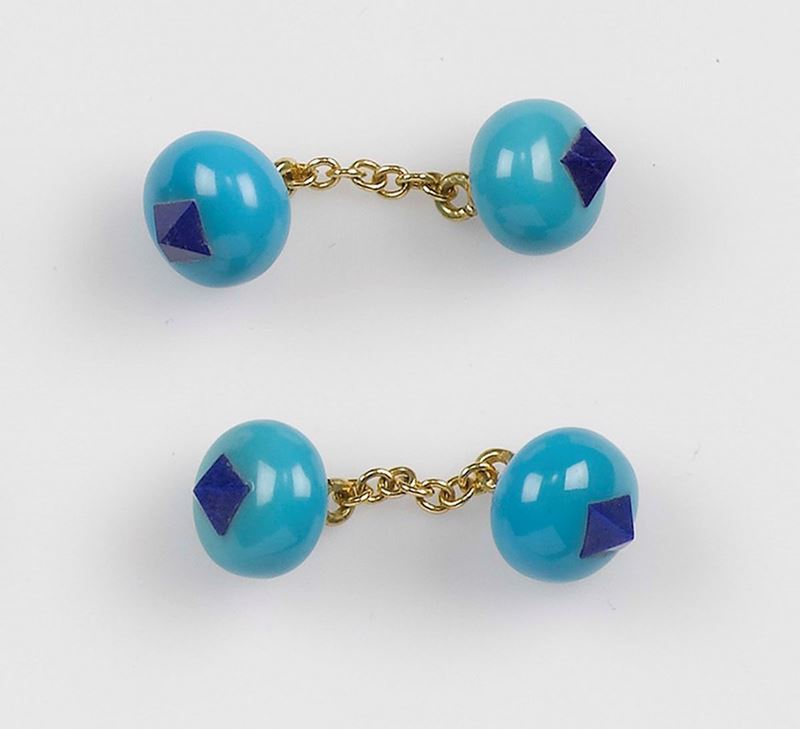 A turquoise and lapis lazuli cufflinks  - Auction Fine Jewels - Cambi Casa d'Aste