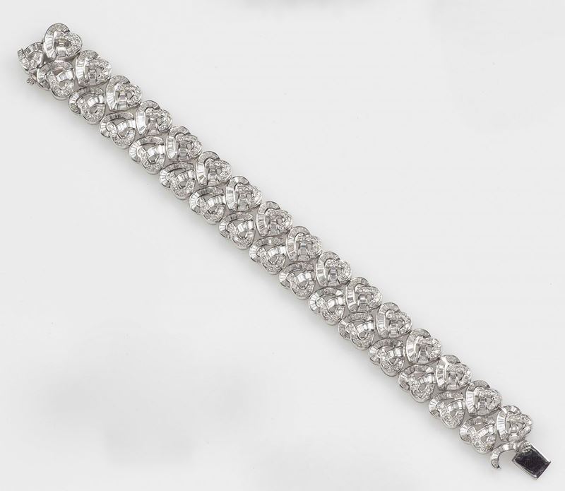 A hearts diamond bracelet. Mounted in white gold 750/1000  - Auction Fine Jewels - Cambi Casa d'Aste