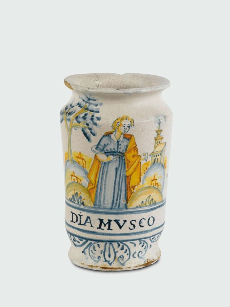 Albarello Castelli, fine del XVI secolo  - Asta Maioliche e Porcellane da Collezione - Cambi Casa d'Aste