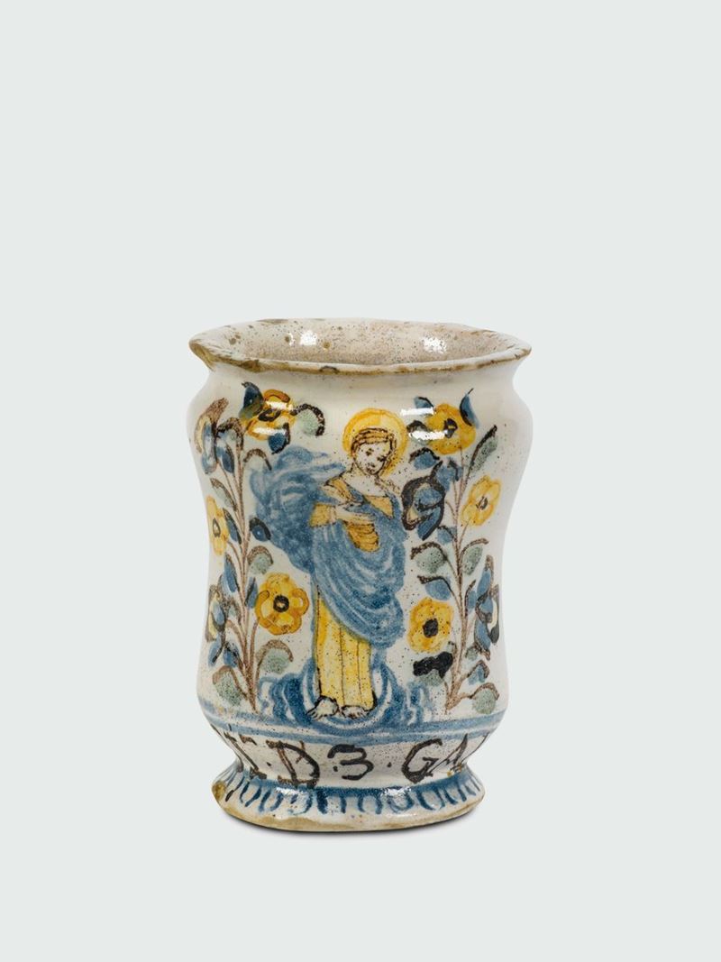 Piccolo albarello Probabile bottega napoletana del XVII secolo  - Auction Collectors' Majolica and Porcelain - Cambi Casa d'Aste