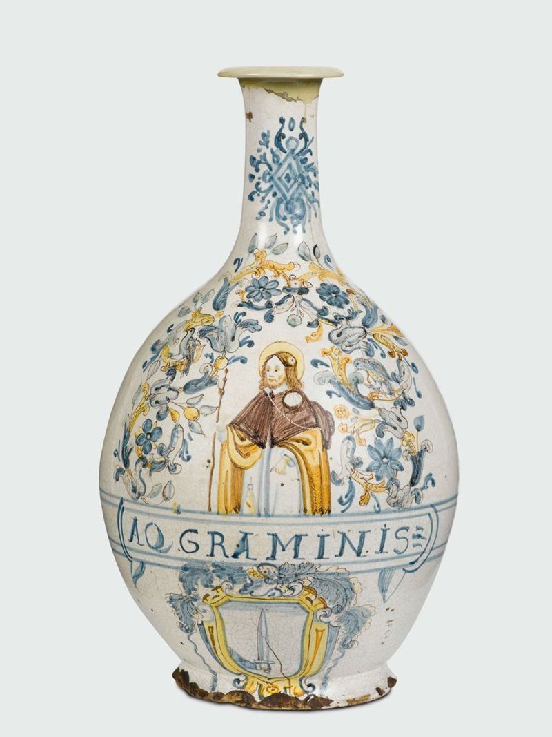 Grande bottiglia Castelli, prima metà del XVII secolo  - Asta Maioliche e Porcellane da Collezione - Cambi Casa d'Aste