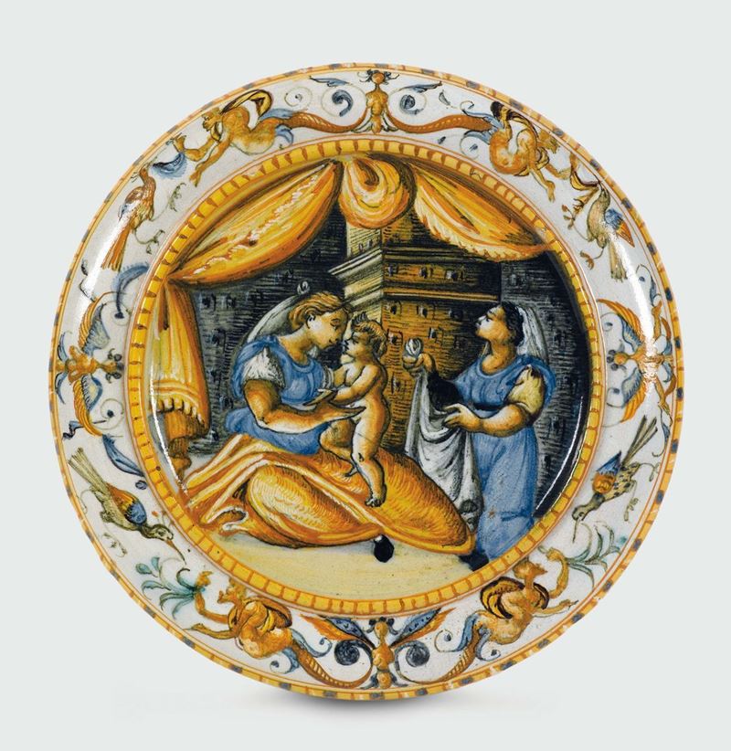 Parte di impagliata Urbino, bottega dei Patanazzi, ultimo quarto del XVI secolo  - Asta Maioliche e Porcellane da Collezione - Cambi Casa d'Aste