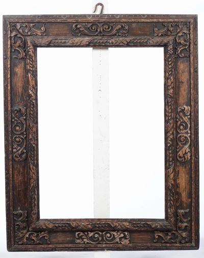 Cornice a Cassetta in Legno Naturale Intagliato, XVIII-XIX Secolo
