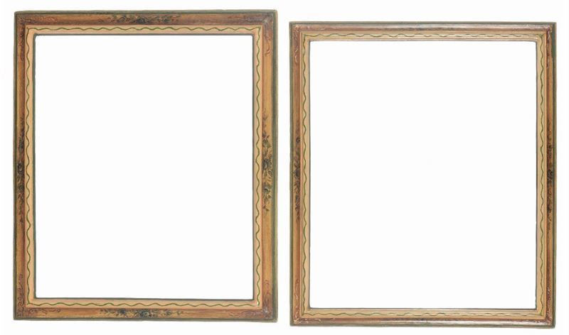Due cornici interamente laccate e dipinte in policromia, XIX secolo  - Auction Fine Old Frames - Cambi Casa d'Aste