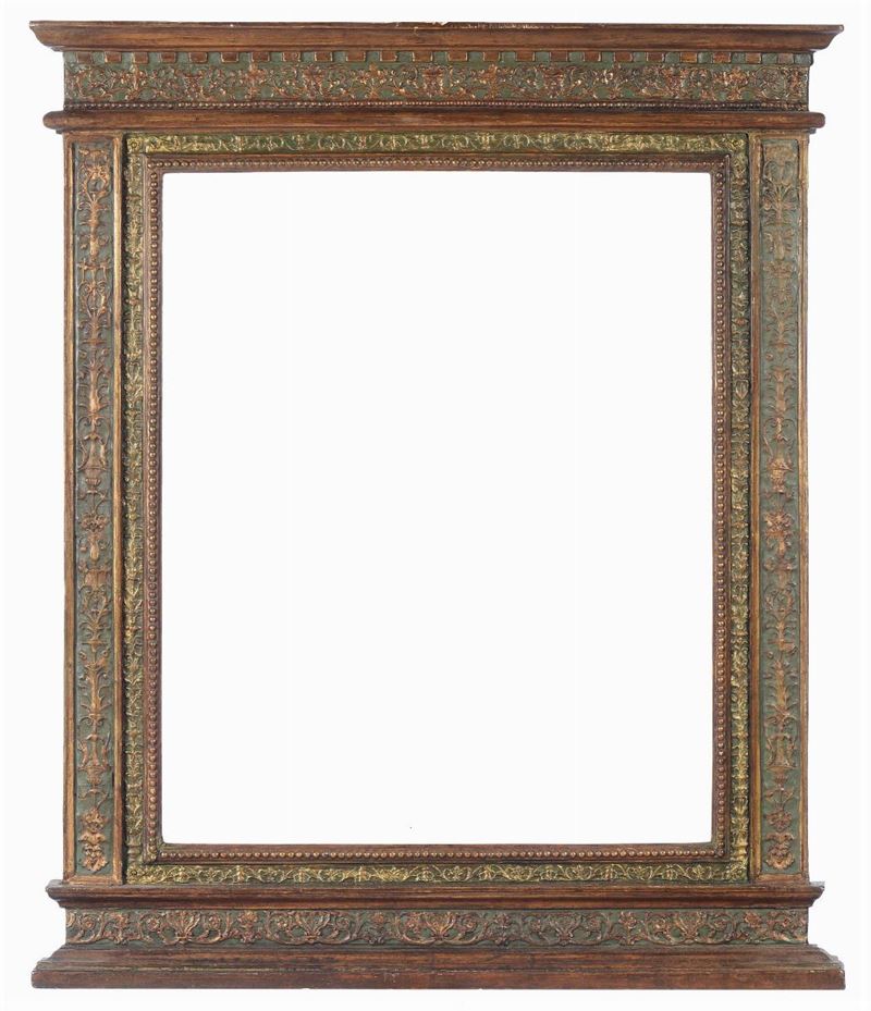 Cornice a tempietto in stile laccata e dorata, arte fiorentina XIX° secolo  - Auction Fine Old Frames - Cambi Casa d'Aste