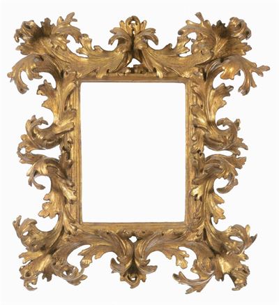 Cornice Barocca a Cartoccio in Legno Dorato, Roma XVII Secolo