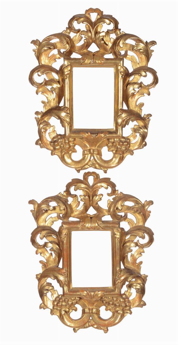 Coppia piccole cornici intagliate e dorate, XIX secolo  - Asta Cornici Antiche - Cambi Casa d'Aste