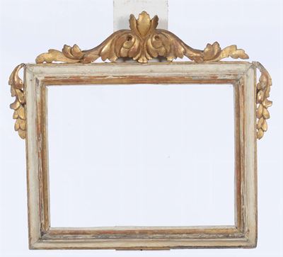 Cornice da Cartagloria in Legno Intagliato, Laccato e Dorato, XIX Secolo