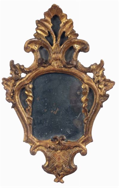 Specchiera Sagomata in Legno Intagliato e Dorato, XVIII-XIX Secolo