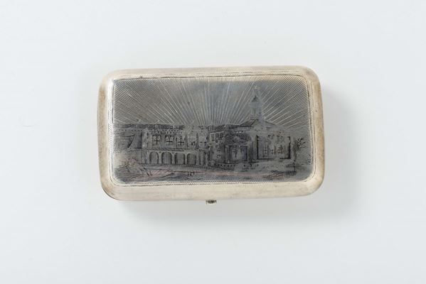 Scatola porta sigarette in argento e niello. Mosca 1878