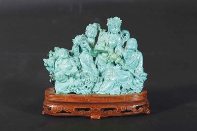 Gruppo in Turchese Raffigurante Guanyin e Dignitario, Cina, XX Secolo