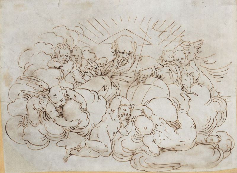Luca Cambiaso (Moneglia 1527 - Madrid El Escorial 1585), attribuito a Santi  - Asta Disegni Antichi - II - Cambi Casa d'Aste