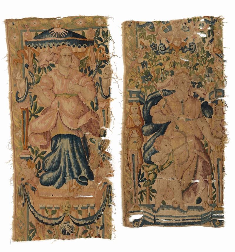 Due frammenti di bordura di un arazzo, XVIII secolo  - Asta Antiquariato - Cambi Casa d'Aste