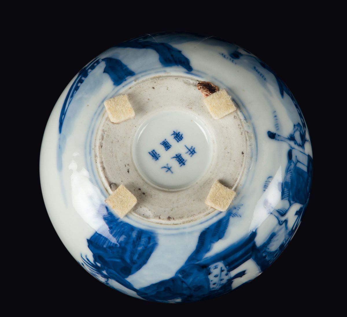 Sciacquapennelli in Porcellana Bianca e Blu con Scena di Vita Comune, Cina, Dinastia Qing, XIX Se...