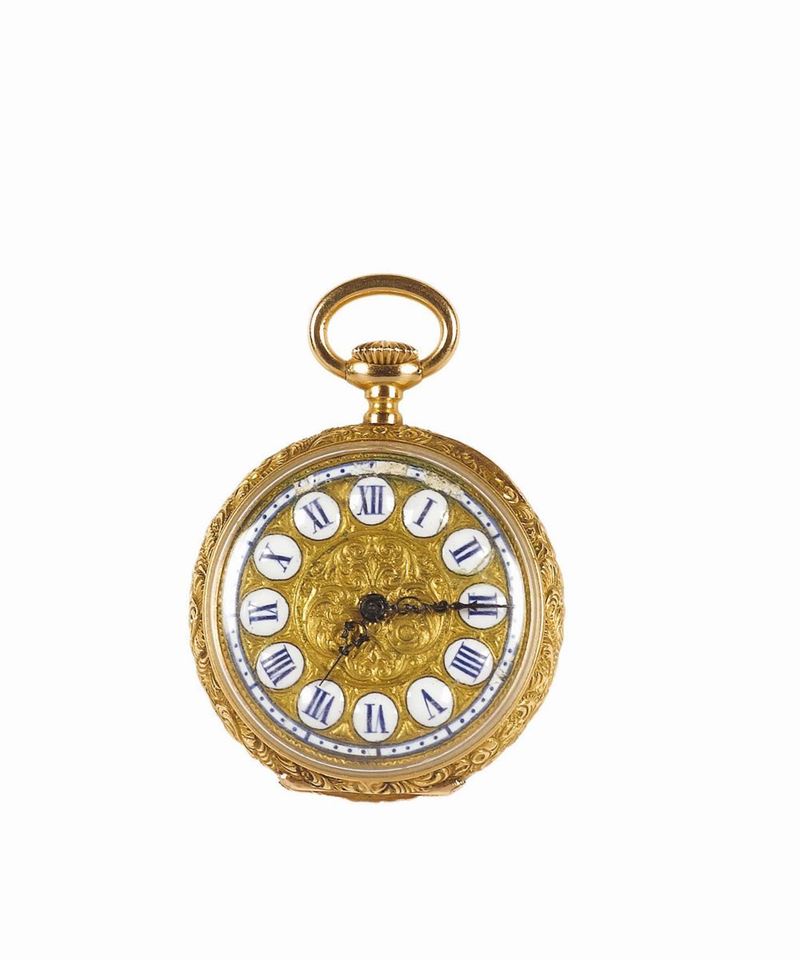 PATEK PHILIPPE, orologio da tasca di piccole dimensioni,cassa No.71841,  in oro giallo 18K e smalto con raffigurazione di San Giorgio a cavallo. Realizzato circa nel 1700.  - Asta Orologi da Polso e da Tasca - Cambi Casa d'Aste