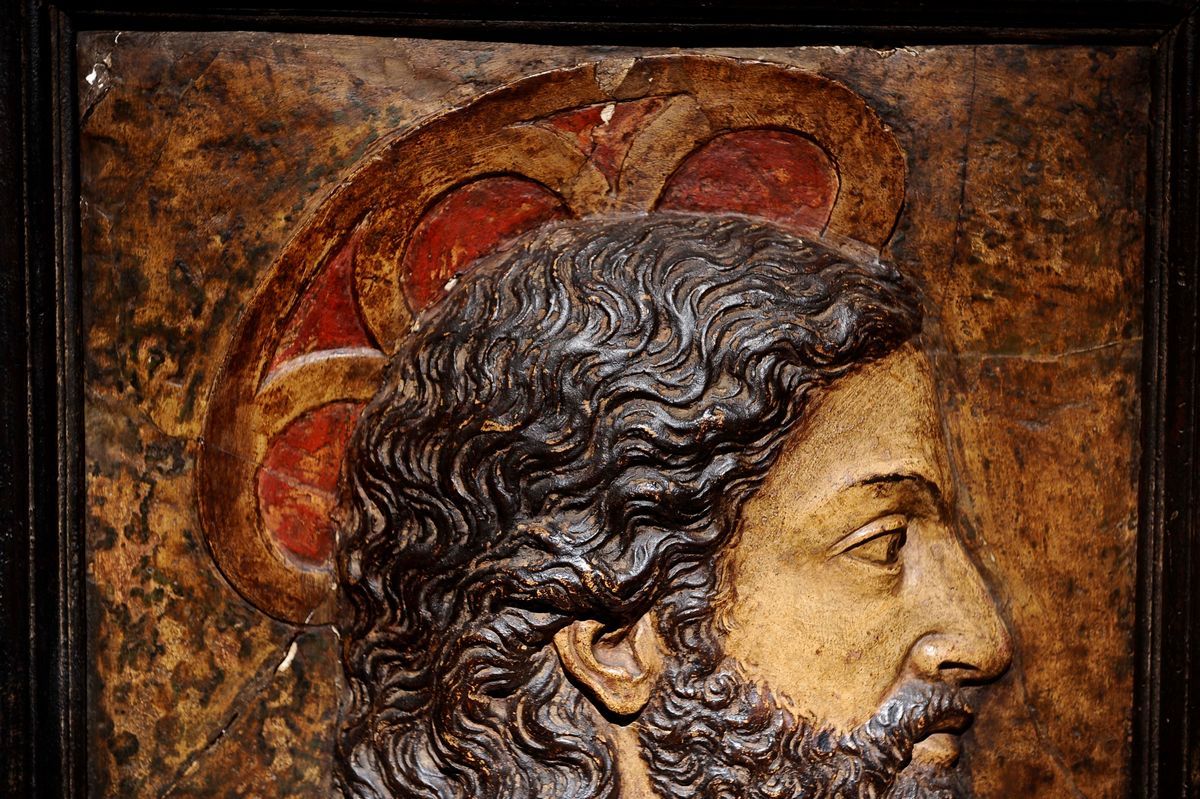 Rilievo in Stucco Policromo Raffigurante Profilo del Redentore. Firenze o Roma Prima Metà del XVI...