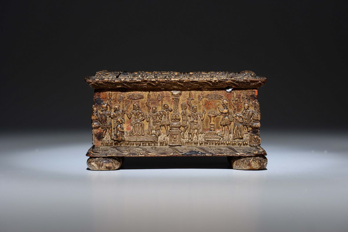 Cofanetto Estense in Pastiglia Muschiata, Maestro dei Trionfi Romani (II Periodo), Ferrara, 1480-...