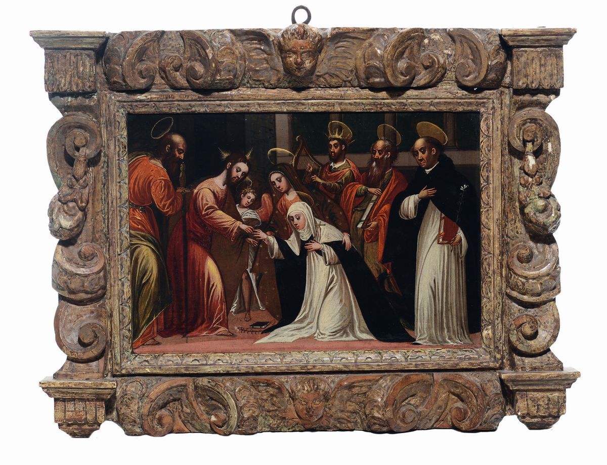Scuola Veneto-cretese della Fine del XVI Secolomartirio di Santo Stefano Matrimonio Mistico di Sa...