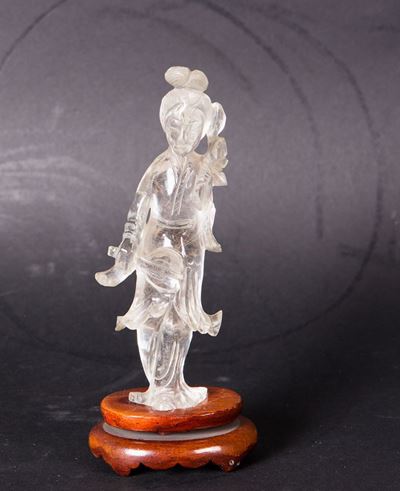 Figura di Guanyin Scolpita in Cristallo di Rocca, Cina, XX Secolo