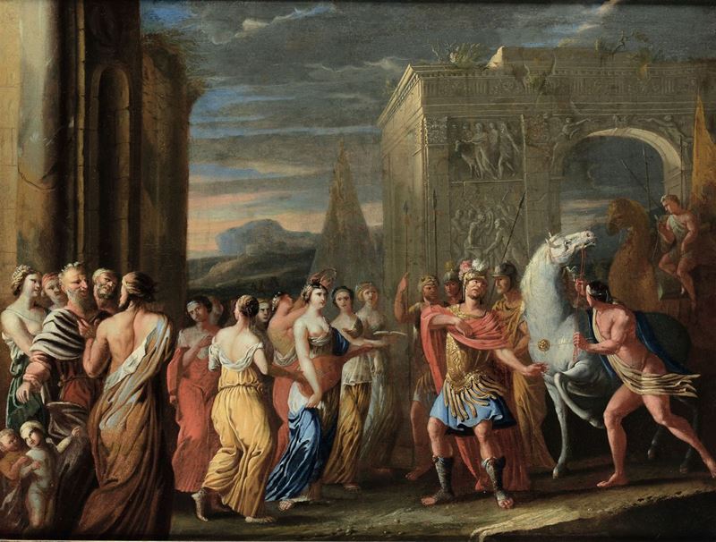 Pittore fiammingo del XVIII secolo Rossane e Alessandro Magno  - Asta Dipinti Antichi - Cambi Casa d'Aste