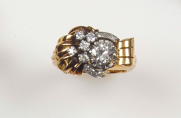 A diamond ring. Mounted in yellow gold 750/1000. From 1930s