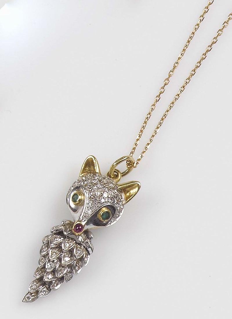 A fox diamond, emerald and ruby pendant. Probably Fasano, Torino  - Auction Fine Jewels - Cambi Casa d'Aste