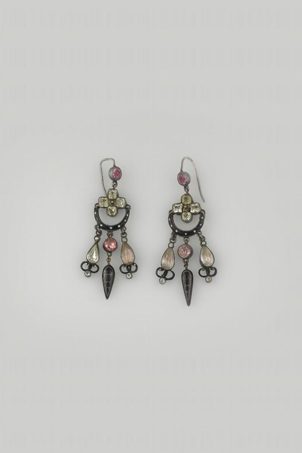An enamel and glass pastes earrings