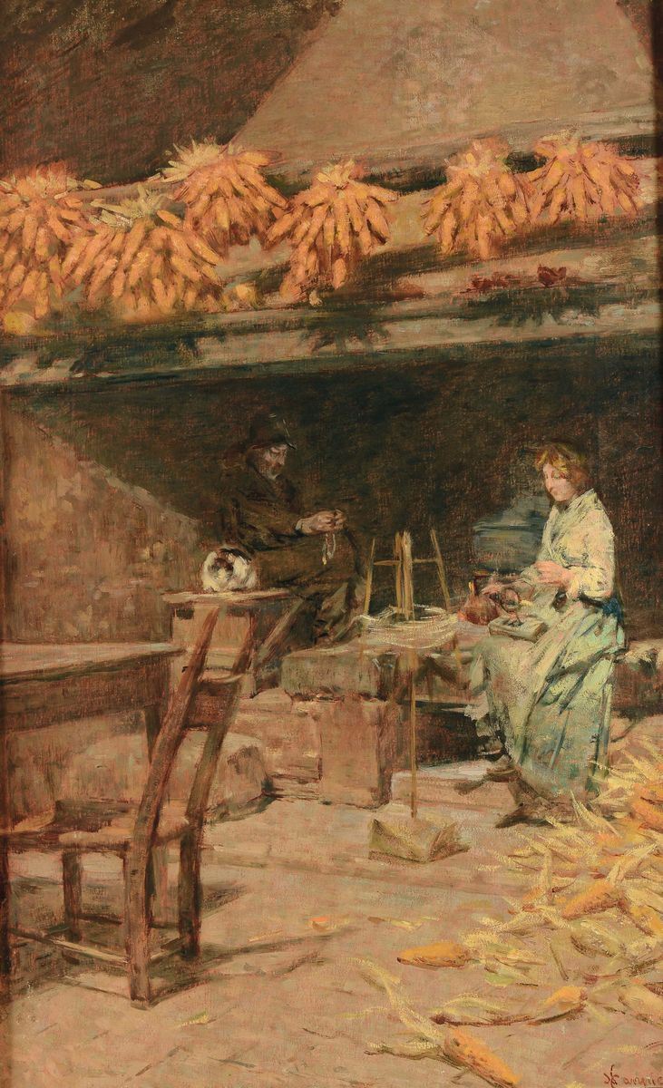 Niccolò Cannicci (Firenze 1846-1906) Spannocchiatrici  - Asta Dipinti del XIX e XX secolo - Cambi Casa d'Aste