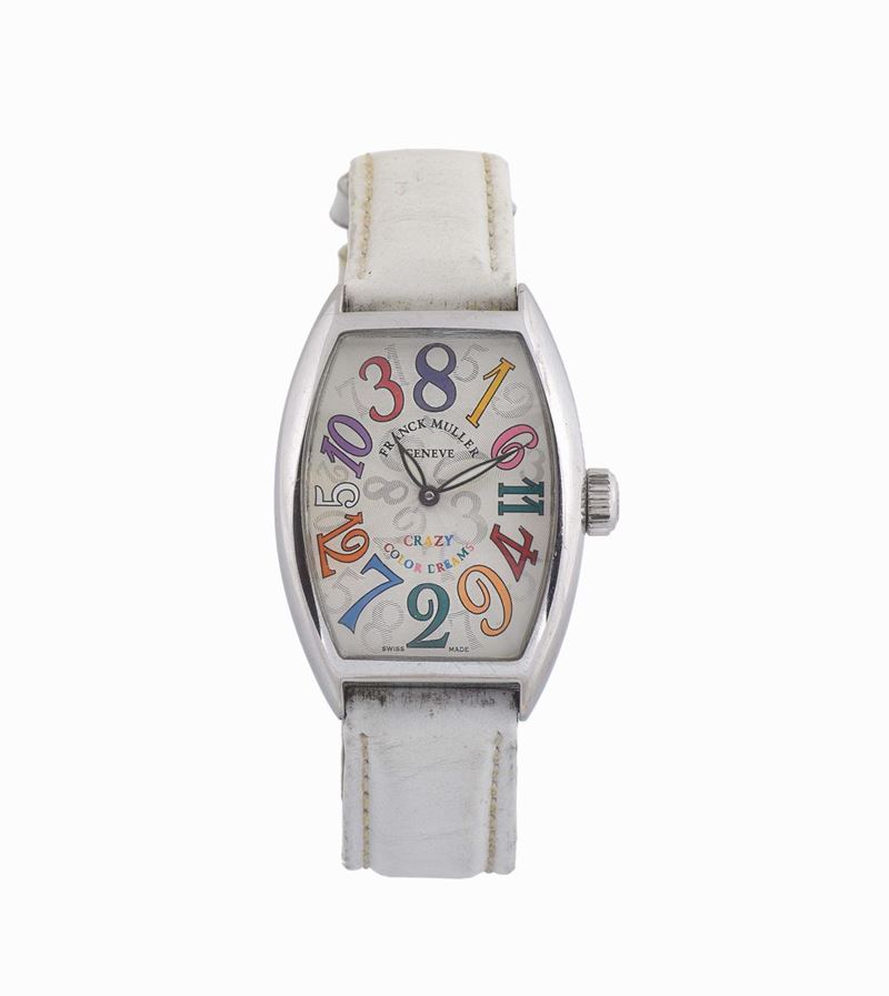 Franck Muller, Genève, Crazy Color Dreams No. 91, Ref. 5850, tonneau-shaped and curved, self-winding, water resistant, stainless steel wristwatch with  date a stainless steel Franck Muller buckle.  - Auction Watches and Pocket Watches - Cambi Casa d'Aste