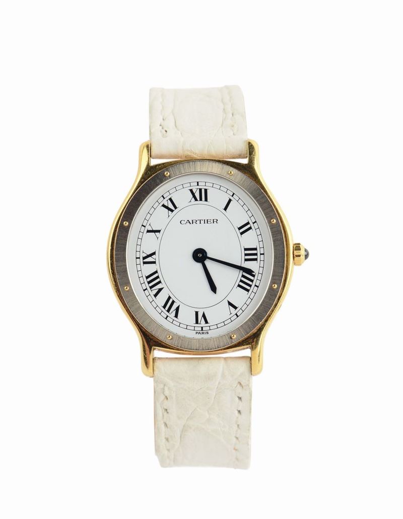 Cartier, Paris, orologio di forma ovale, da donna, in oro giallo 18K, con deployante in oro giallo 18K firmata Cartier. Realizzato nel 1990.  - Asta Orologi da Polso e da Tasca - Cambi Casa d'Aste